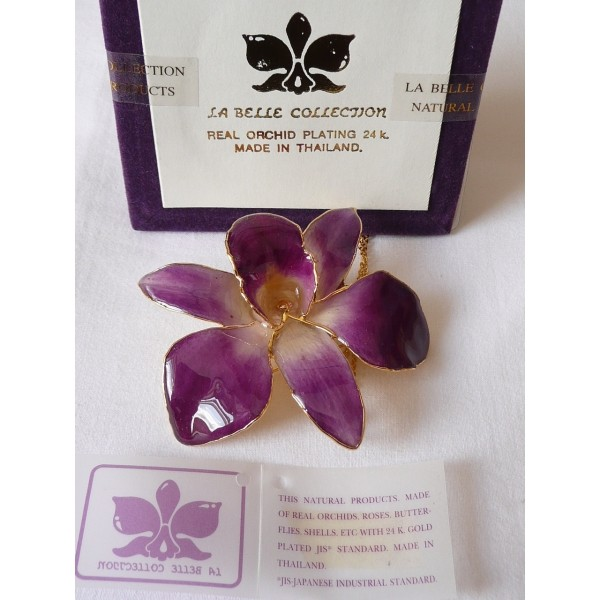 Orchidej ve zlatě fialová velká řetízek i brož